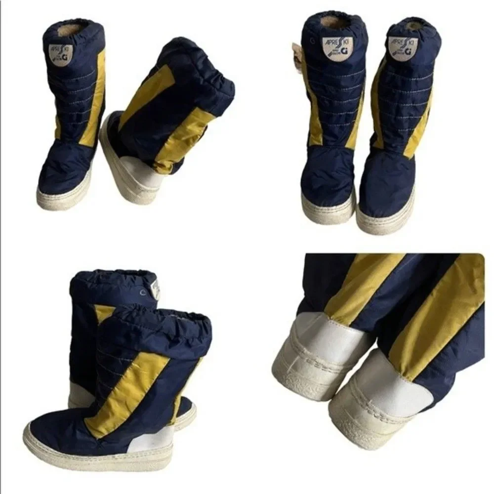 APRES SKI Blue Yellow Nylon Rubber Boots Moon Boots